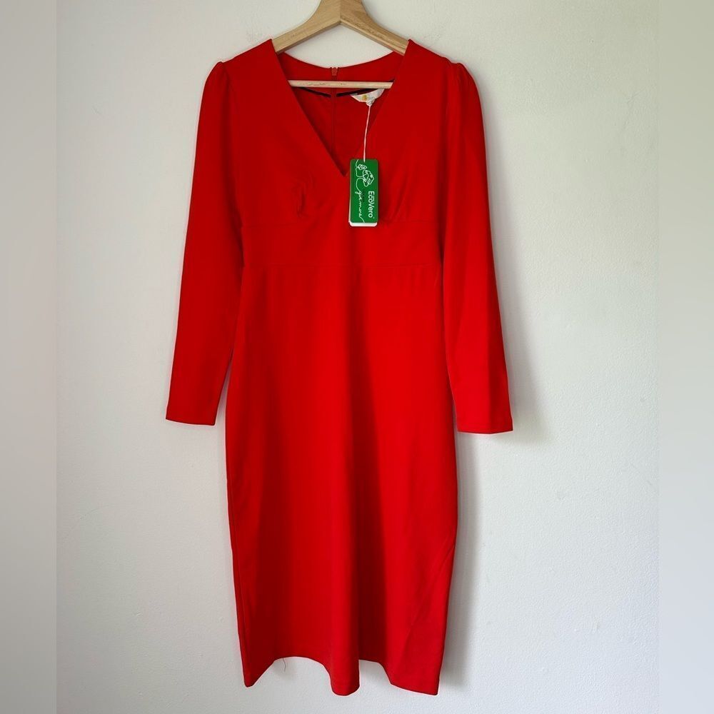 Boden Column Jersey Midi Tea Dress Size 2P NWT Long Sleeve V-Neck Classic - Picture 2 of 5